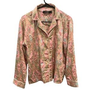Lauren Ralph Lauren Womens Pajama Top Size M Pink Paisley Classic PJ Sleepwear